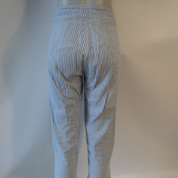 Women Avenue Montaigne Alex Blue White Linen Blend Stipe Pull-On Flared Pants 4 - Picture 8 of 11